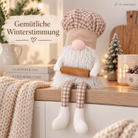 Kantenhocker Deko 42cm Weiß Beige - Wichtel Figur für Fensterbank