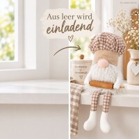 Kantenhocker Deko 42cm Weiß Beige - Wichtel Figur für Fensterbank