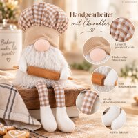 Kantenhocker Deko 42cm Weiß Beige - Wichtel Figur für Fensterbank