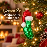 Weihnachtsanhänger Gurke 4,5x12,5cm Bunt Grün Glas Christbaumschmuck