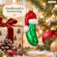 Weihnachtsanhänger Gurke 4,5x12,5cm Bunt Grün Glas Christbaumschmuck