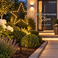 LED Gartenstab Stern 3x113cm Schwarz matt Eisen für Beet und Vorgarten