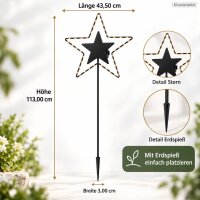 LED Gartenstab Stern 3x113cm Schwarz matt Eisen für Beet und Vorgarten