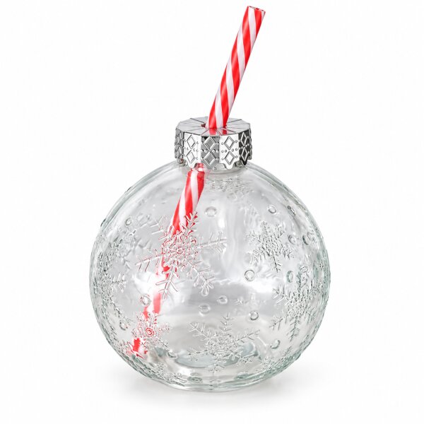 Partybecher mit Strohhalm 400ml Transparent Rot - Glasbecher Advent