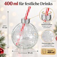 Partybecher mit Strohhalm 400ml Transparent Rot - Glasbecher Advent