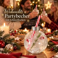 Partybecher mit Strohhalm 400ml Transparent Rot - Glasbecher Advent