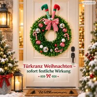 Weihnachts Hängekranz 45x60cm Grün Rot - glänzender Türkranz rund