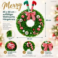 Weihnachts Hängekranz 45x60cm Grün Rot - glänzender Türkranz rund