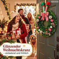 Weihnachts Hängekranz 45x60cm Grün Rot - glänzender Türkranz rund