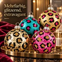 Leopard Weihnachtskugel Glas 8cm Bunt Pink Gelb Christbaumschmuck