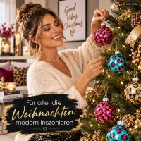 Leopard Weihnachtskugel Glas 8cm Bunt Pink Gelb Christbaumschmuck