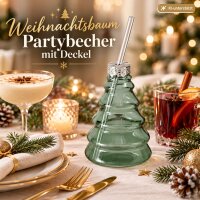 Trinkbecher Weihnachtsbaum 290ml Grün Glasbecher mit Deckel