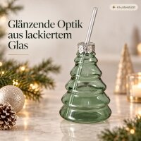 Trinkbecher Weihnachtsbaum 290ml Grün Glasbecher mit Deckel