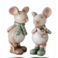 Maus Figur Deko 2er Set 12,3cm Braun Greige Kunstharz Winterdeko