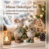 Maus Figur Deko 2er Set 12,3cm Braun Greige Kunstharz Winterdeko