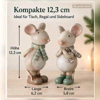 Maus Figur Deko 2er Set 12,3cm Braun Greige Kunstharz Winterdeko
