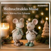 Maus Figur Deko 2er Set 12,3cm Braun Greige Kunstharz Winterdeko