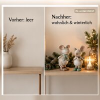 Maus Figur Deko 2er Set 12,3cm Braun Greige Kunstharz Winterdeko