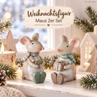 Weihnachtsdeko Mäuse Set 8cm Braun Grün - Kunstharz Dekofigur