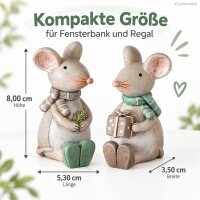 Weihnachtsdeko Mäuse Set 8cm Braun Grün - Kunstharz Dekofigur