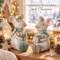 Weihnachtsdeko Mäuse Set 8cm Braun Grün - Kunstharz Dekofigur
