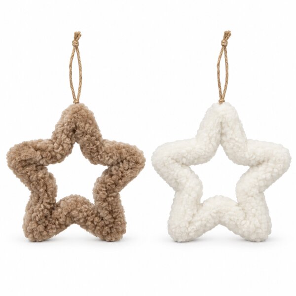 Dekoanhänger Stern 22cm Natur Beige Weiß flauschige Hängedeko Weihnachten