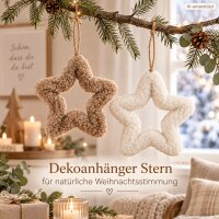 Dekoanhänger Stern 22cm Natur Beige Weiß flauschige Hängedeko Weihnachten