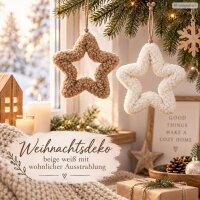 Dekoanhänger Stern 22cm Natur Beige Weiß flauschige Hängedeko Weihnachten