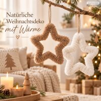 Deko Stern zum Aufhängen 32x32cm Beige Weiß - Jute Polyester Weihnachten