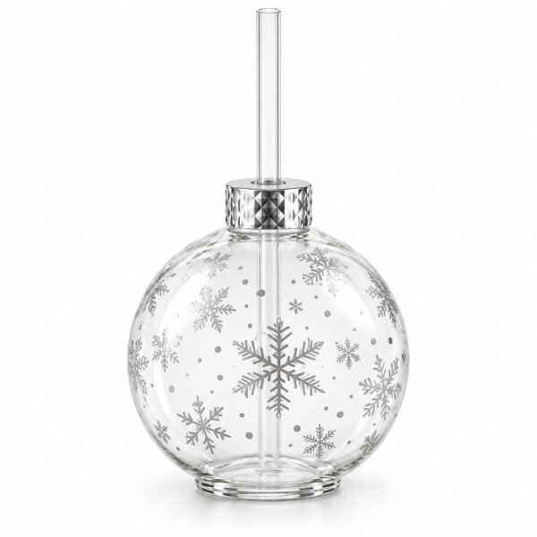 Weihnachts Trinkglas mit Strohhalm 400ml Transparent Silberfarben Glas