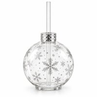 Weihnachts Trinkglas mit Strohhalm 400ml Transparent Silberfarben Glas