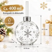Weihnachts Trinkglas mit Strohhalm 400ml Transparent Silberfarben Glas