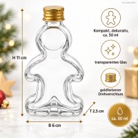 Lebkuchenmann Glasflasche 50ml Transparent Goldfarben zum Befüllen
