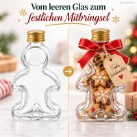 Lebkuchenmann Glasflasche 50ml Transparent Goldfarben zum Befüllen
