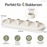 Stabkerzenhalter oval 34cm Weiß - offwhite Eisen für 4 Stabkerzen