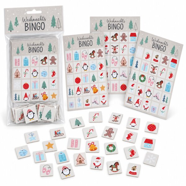 Weihnachtsbingo 12x18cm Grau - Papier Spielset für Heiligabend