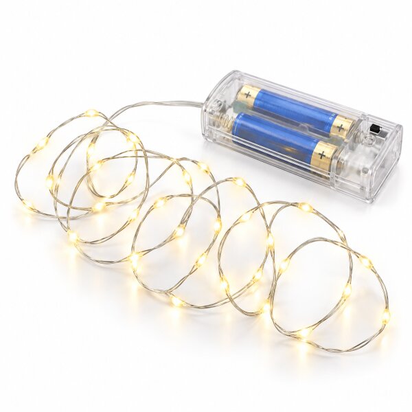 Mikro LED Drahtlichterkette 40 LED warmweiß Silberfarben Batterie