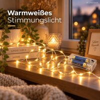 Mikro LED Drahtlichterkette 40 LED warmweiß Silberfarben Batterie