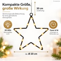 LED Stern 20cm Schwarz - schwarzer Leuchtstern zum Hängen warmweiß