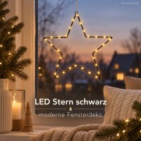 LED Dekostern 30cm Schwarz - Eisen Stern warmweiß mit Timer