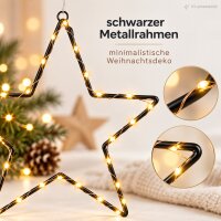 LED Dekostern 30cm Schwarz - Eisen Stern warmweiß mit Timer