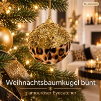 Weihnachtsbaumkugel 8cm Bunt - Dekokugel Schaumstoff mit Leo-Look