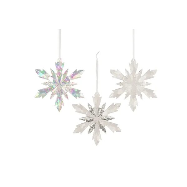 Deko Schneeflocke transparent 2x11,5cm Polystyrol Anhänger 3er Set