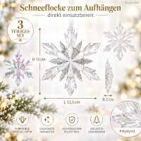 Deko Schneeflocke transparent 2x11,5cm Polystyrol Anhänger 3er Set