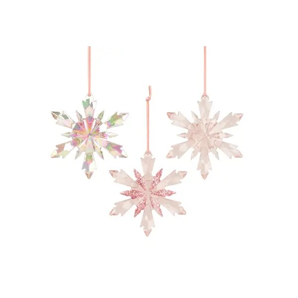 Rosa Schneeflocken Deko 3er Set 2x13cm Hellrosa Anhänger zum Aufhängen