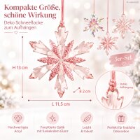 Rosa Schneeflocken Deko 3er Set 2x13cm Hellrosa Anhänger zum Aufhängen