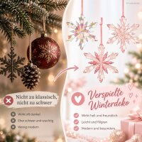 Rosa Schneeflocken Deko 3er Set 2x13cm Hellrosa Anhänger zum Aufhängen
