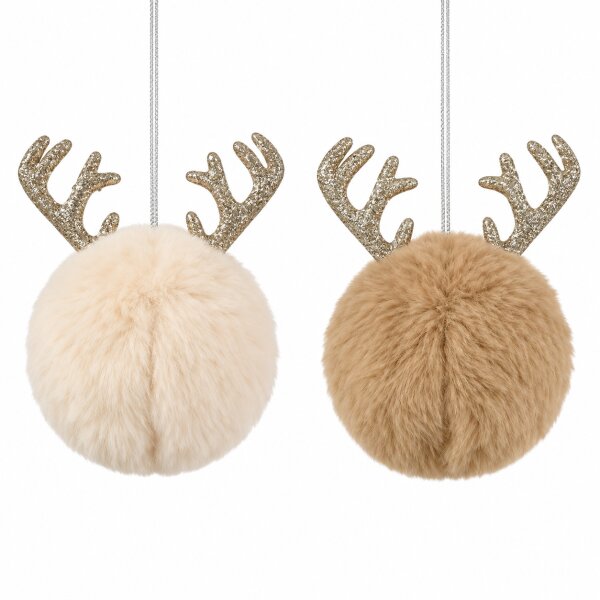Deko Anhänger Weihnachten D9xH16cm Beige Braun Elch Kugelanhänger