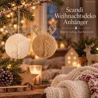 Deko Anhänger Weihnachten D9xH16cm Beige Braun Elch Kugelanhänger