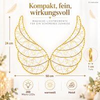 LED Engelsflügel außen 50x24cm Gold warmweiß Metall Lichtdeko